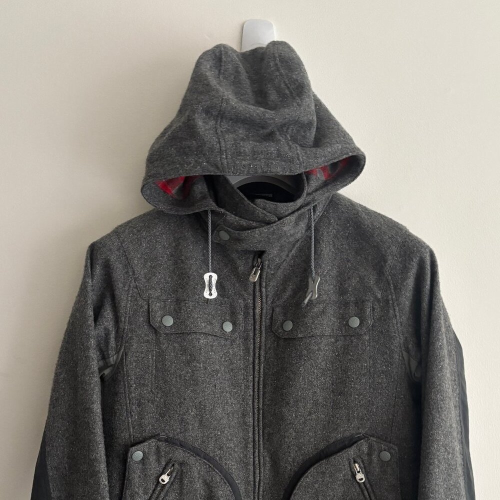 $895 White Mountaineering Gore Windstopper Grey Wool Hooded Zip Jacket — Small